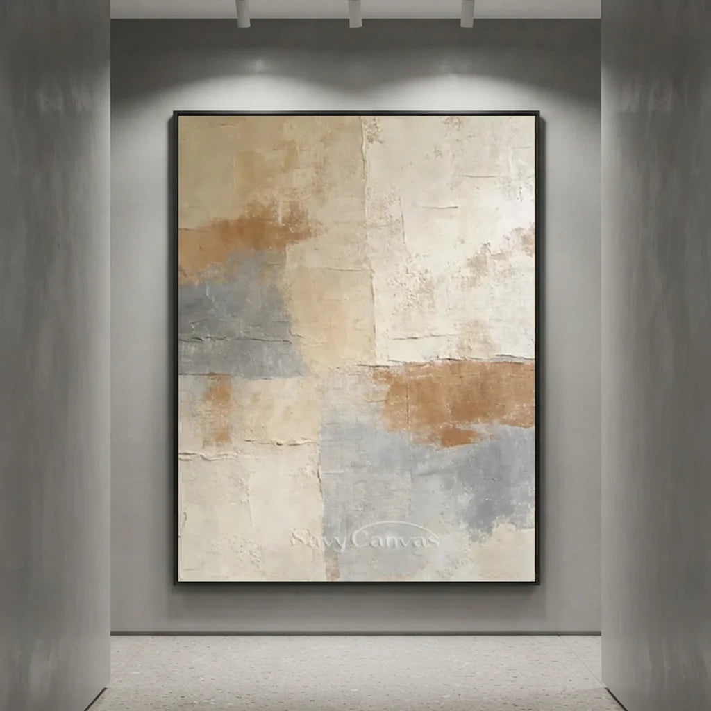 Handpainted Textured Beige & Grey Wabi Sabi Abstract Oil Painting #ZC 52