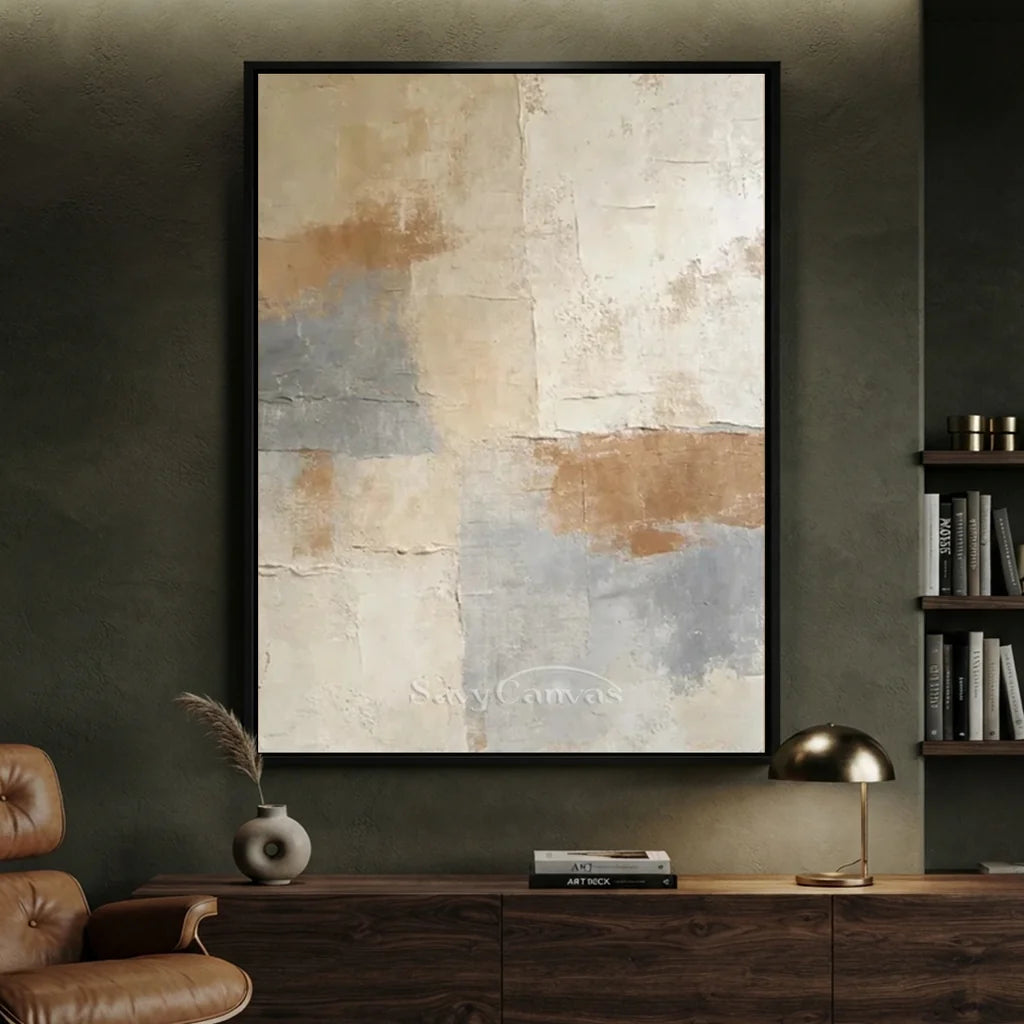 Handpainted Textured Beige & Grey Wabi Sabi Abstract Oil Painting #ZC 52