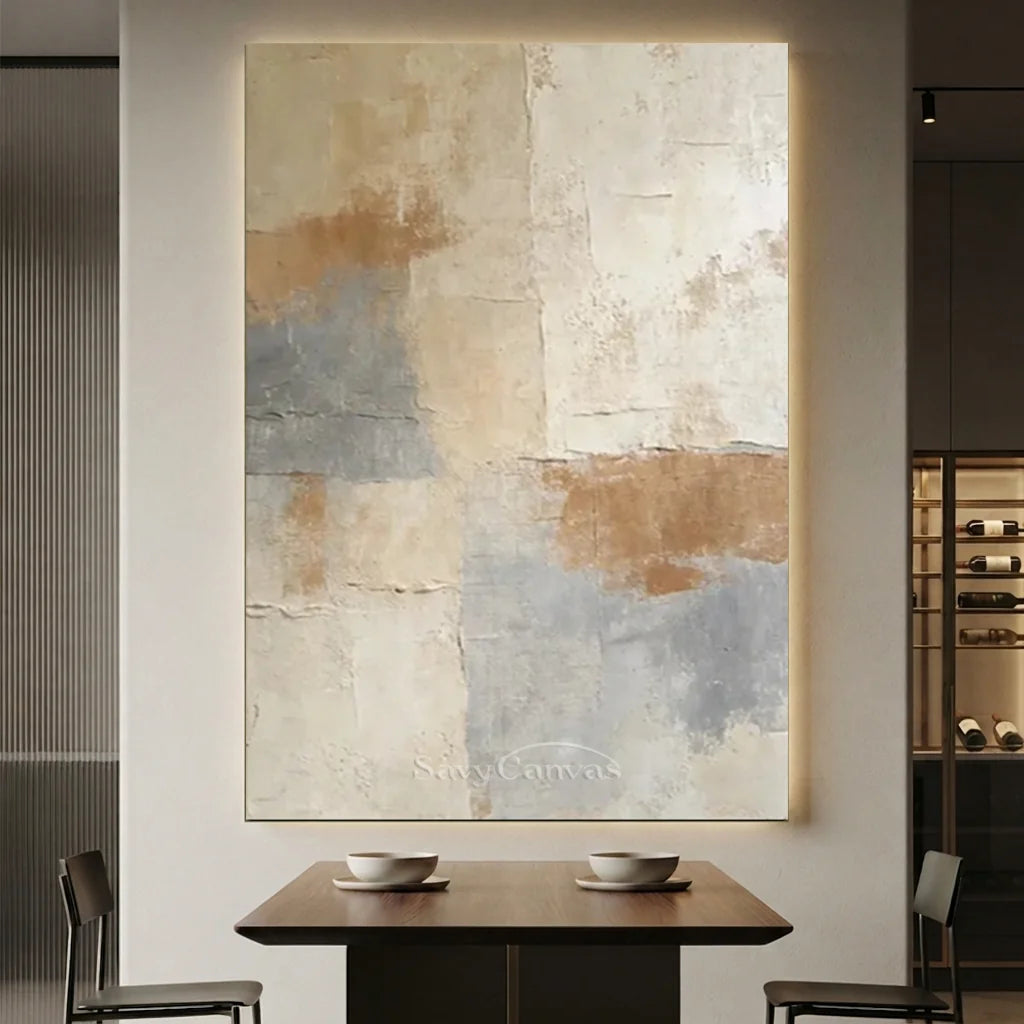 Handpainted Textured Beige & Grey Wabi Sabi Abstract Oil Painting #ZC 52