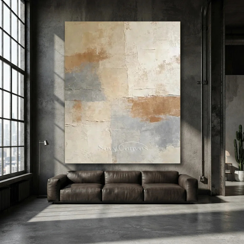 Handpainted Textured Beige & Grey Wabi Sabi Abstract Oil Painting #ZC 52