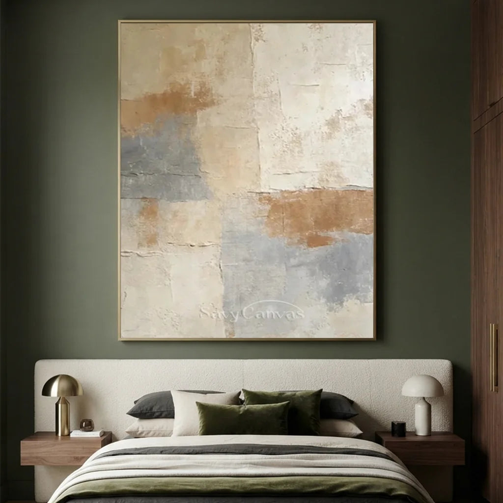 Handpainted Textured Beige & Grey Wabi Sabi Abstract Oil Painting #ZC 52