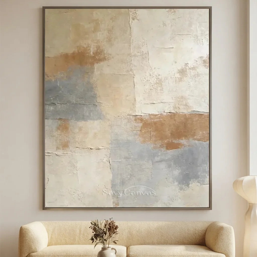 Handpainted Textured Beige & Grey Wabi Sabi Abstract Oil Painting #ZC 52