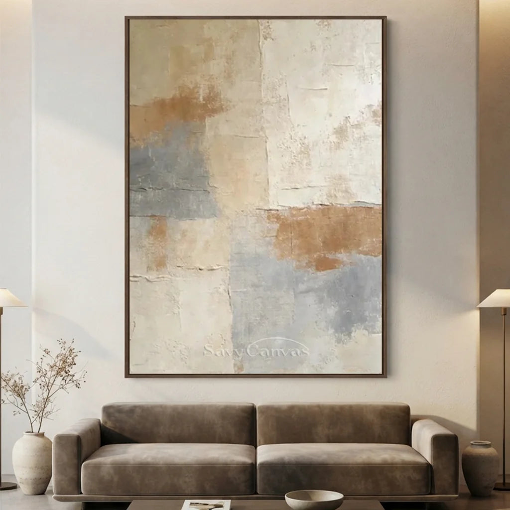 Handpainted Textured Beige & Grey Wabi Sabi Abstract Oil Painting #ZC 52
