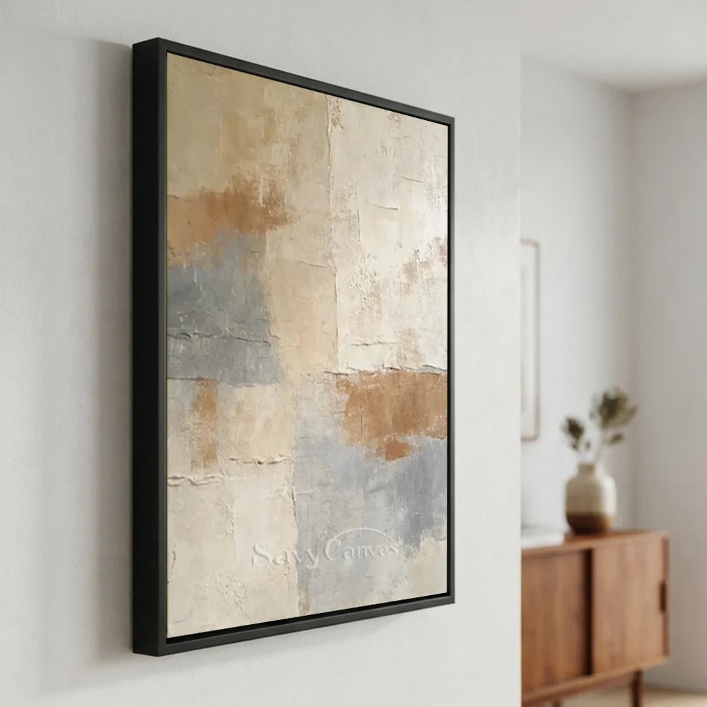 Handpainted Textured Beige & Grey Wabi Sabi Abstract Oil Painting #ZC 52