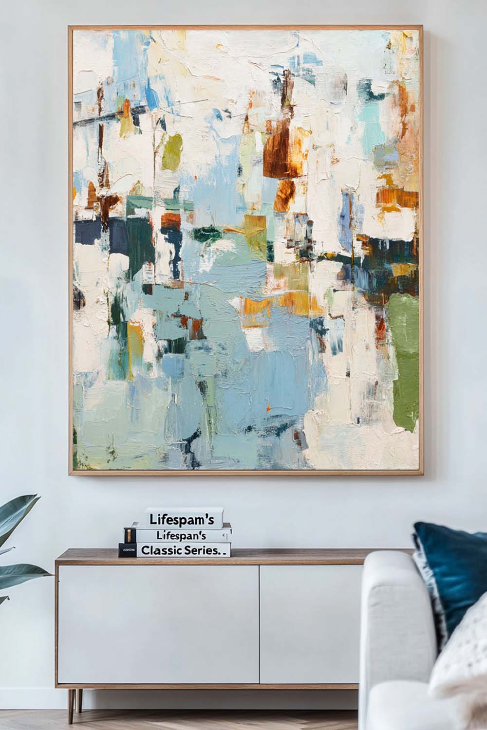 Light Blue & Rust Abstract Canvas Art | Modern Vertical Print #AA 412