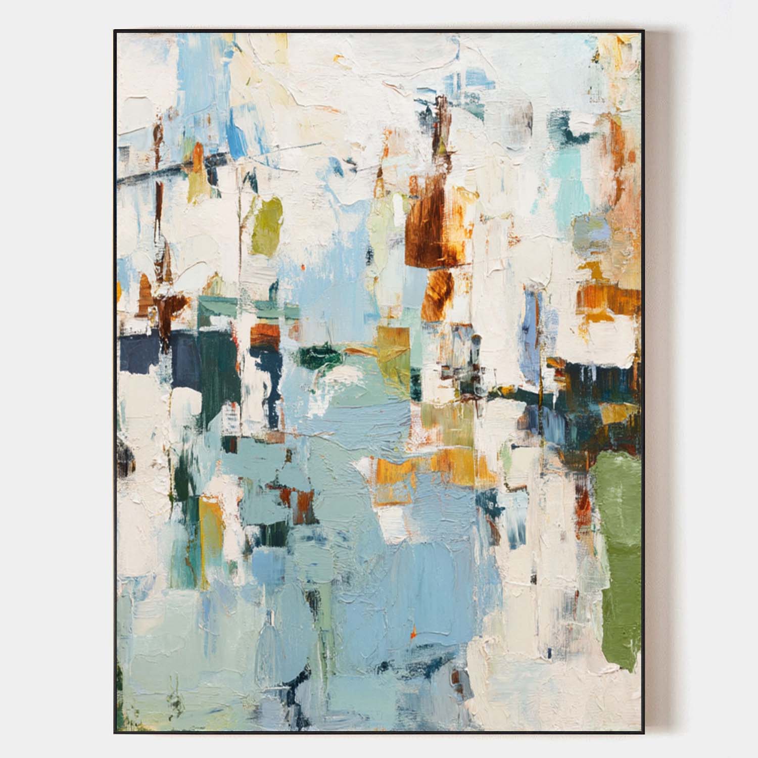 Light Blue & Rust Abstract Canvas Art | Modern Vertical Print #AA 412