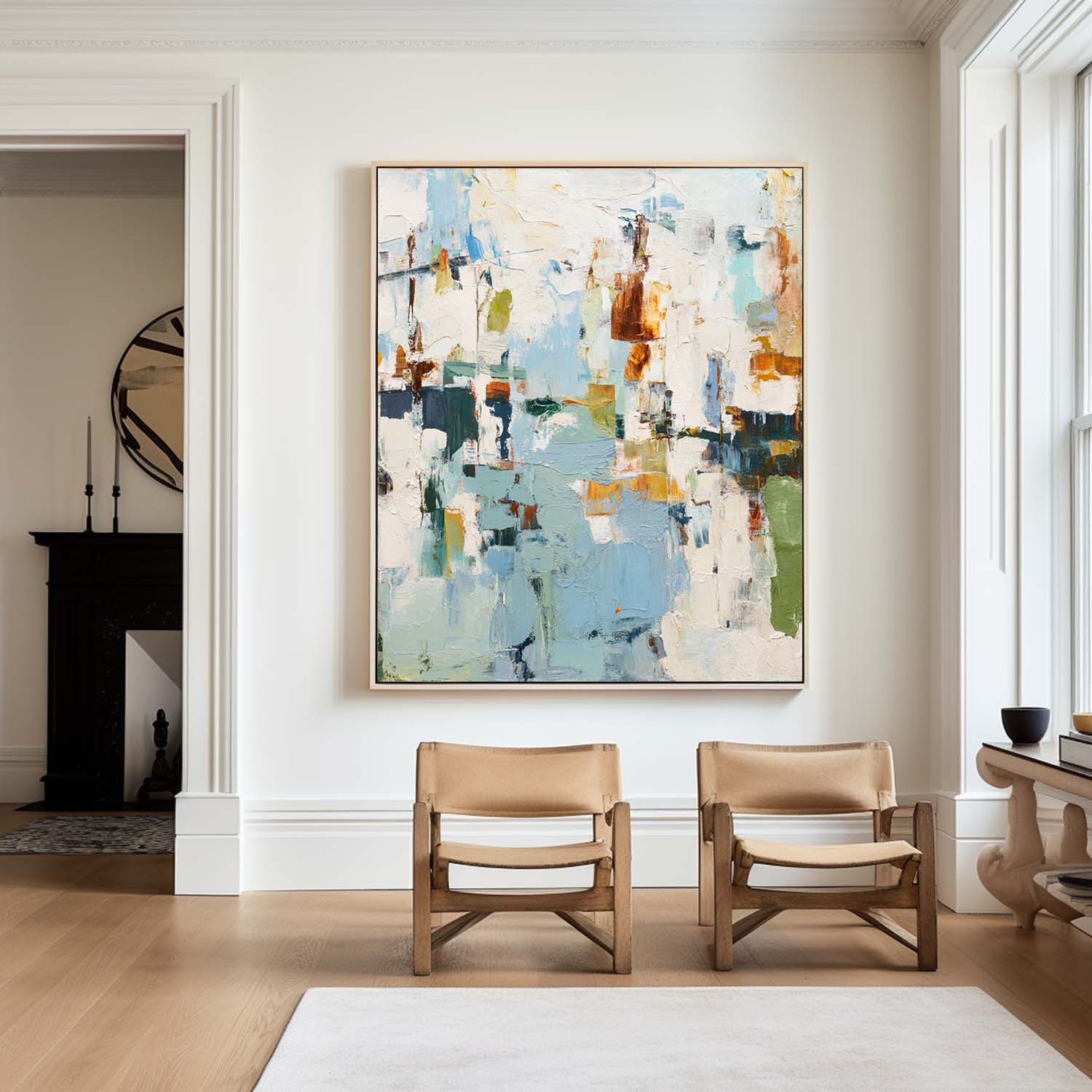 Light Blue & Rust Abstract Canvas Art | Modern Vertical Print #AA 412