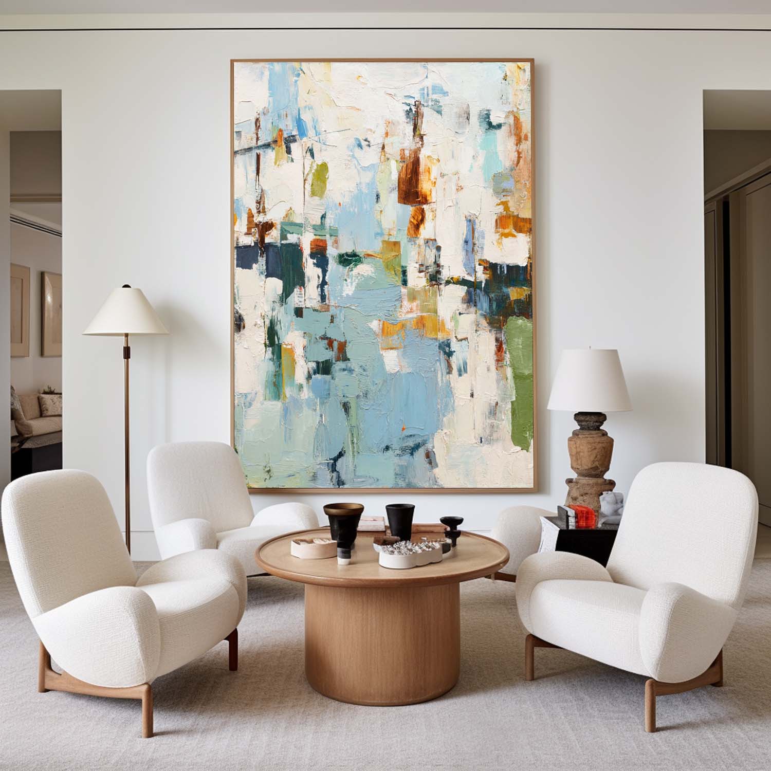 Light Blue & Rust Abstract Canvas Art | Modern Vertical Print #AA 412