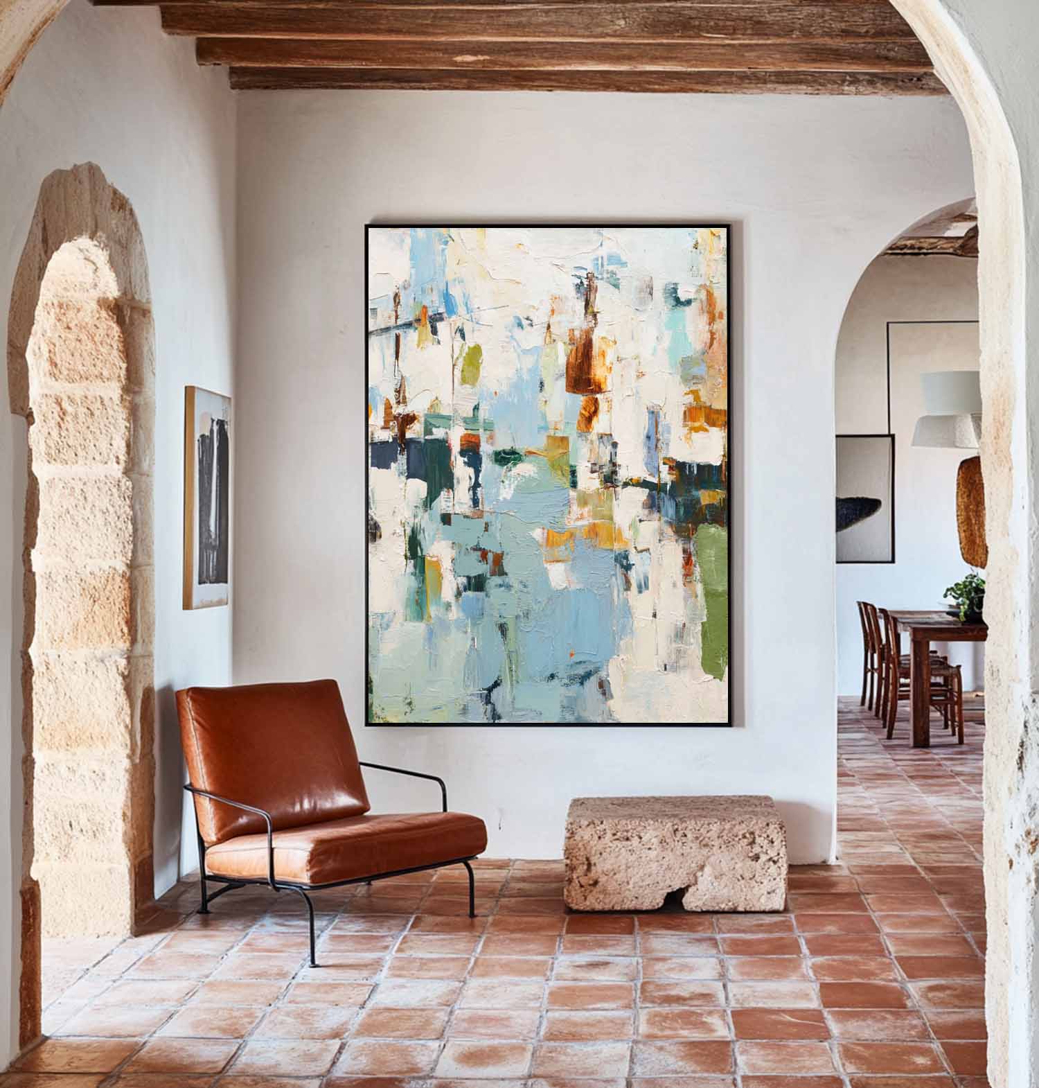 Light Blue & Rust Abstract Canvas Art | Modern Vertical Print #AA 412