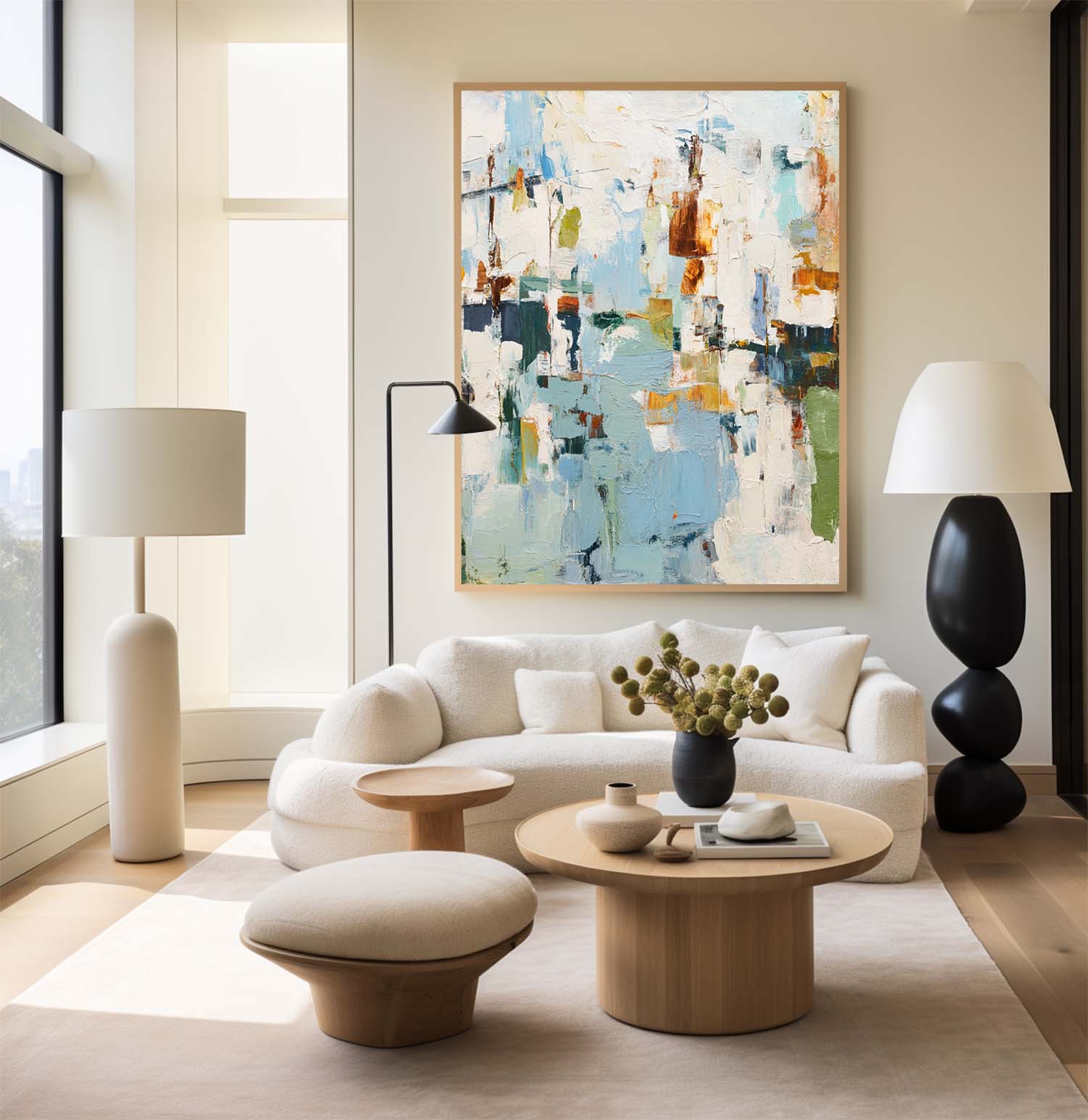 Light Blue & Rust Abstract Canvas Art | Modern Vertical Print #AA 412