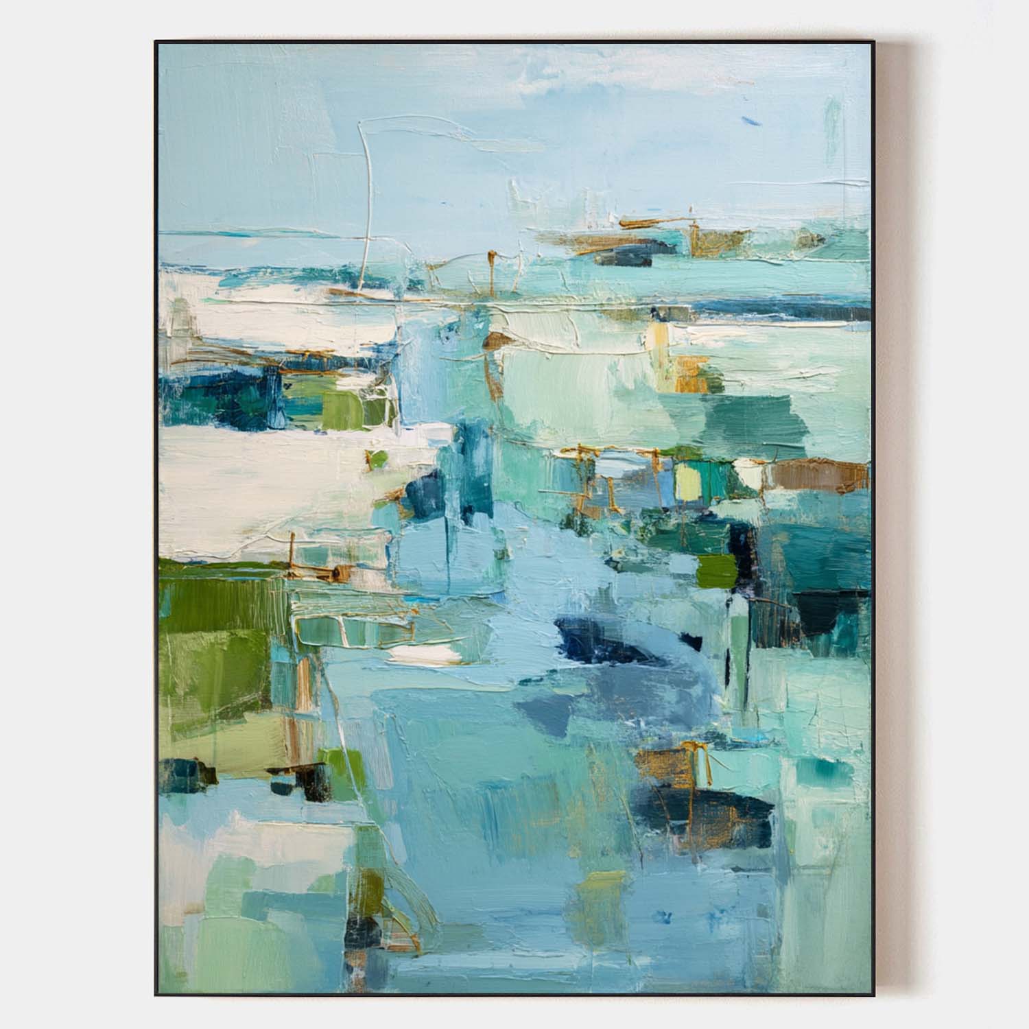 Abstract Coastal Seascape Painting | Vertical Ocean Wall Decor #AA 409
