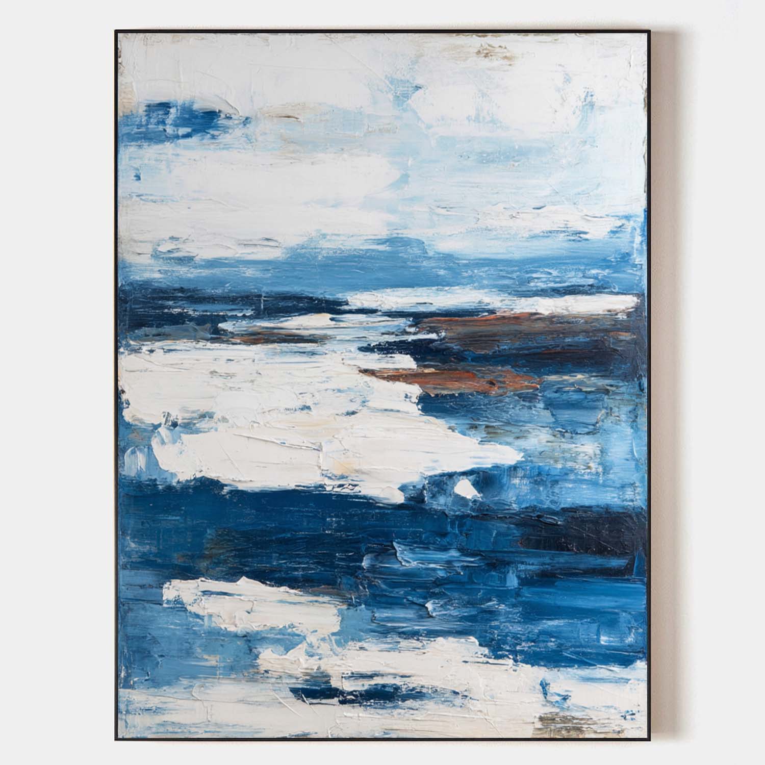 Large Blue and White Abstract Canvas Art - Textured Wall Decor #AA 309