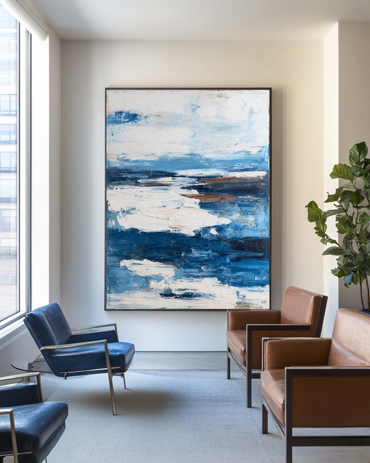 Large Blue and White Abstract Canvas Art - Textured Wall Decor #AA 309