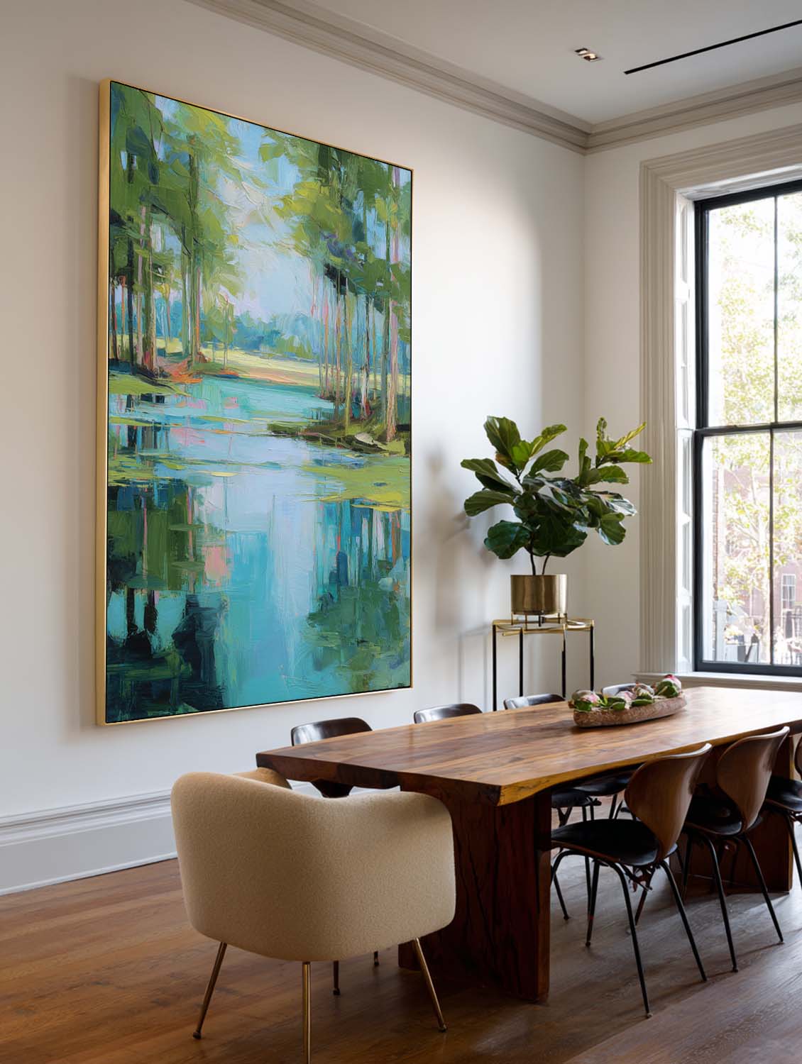 Abstract Forest Lake Canvas Wall Art - Blue & Green Nature Print #AA 308