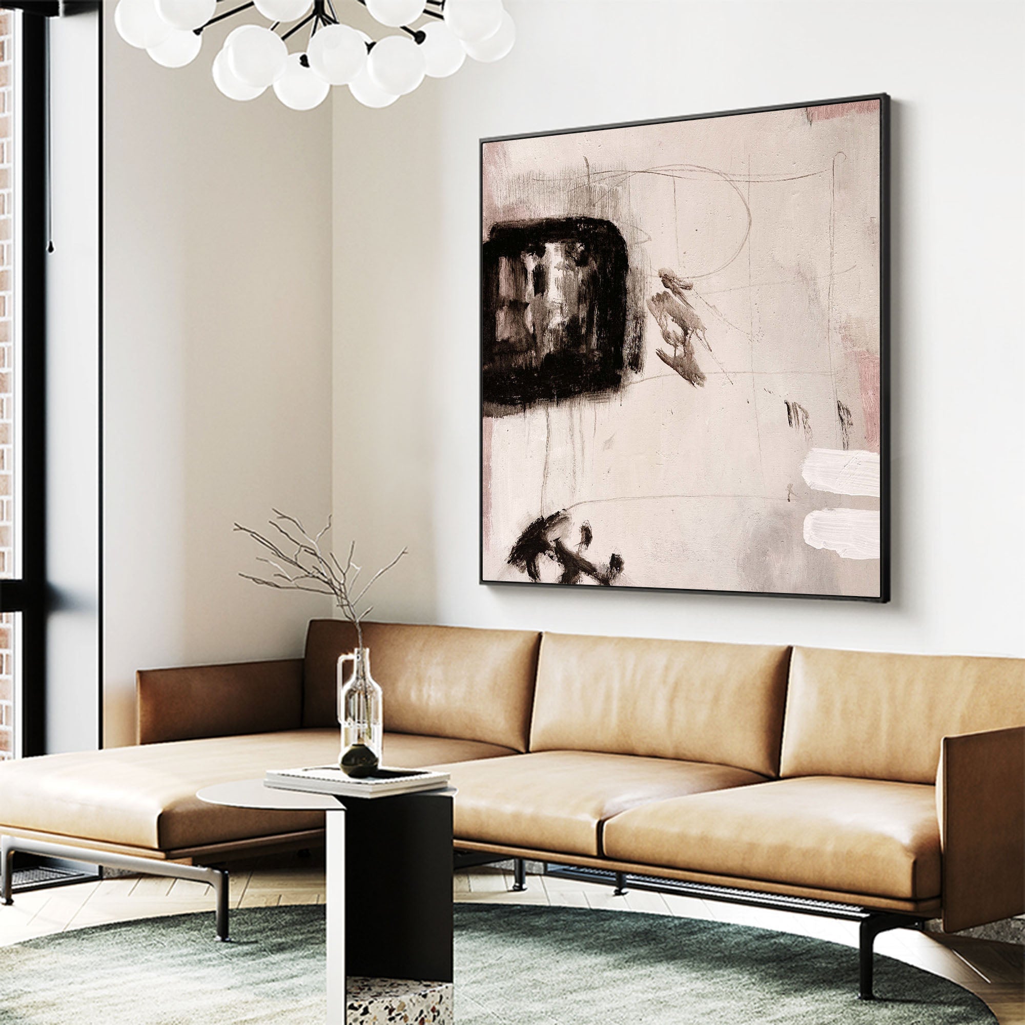 Blush Pink and Black Abstract Canvas Art | Modern Neutral Wall Decor #AA 408