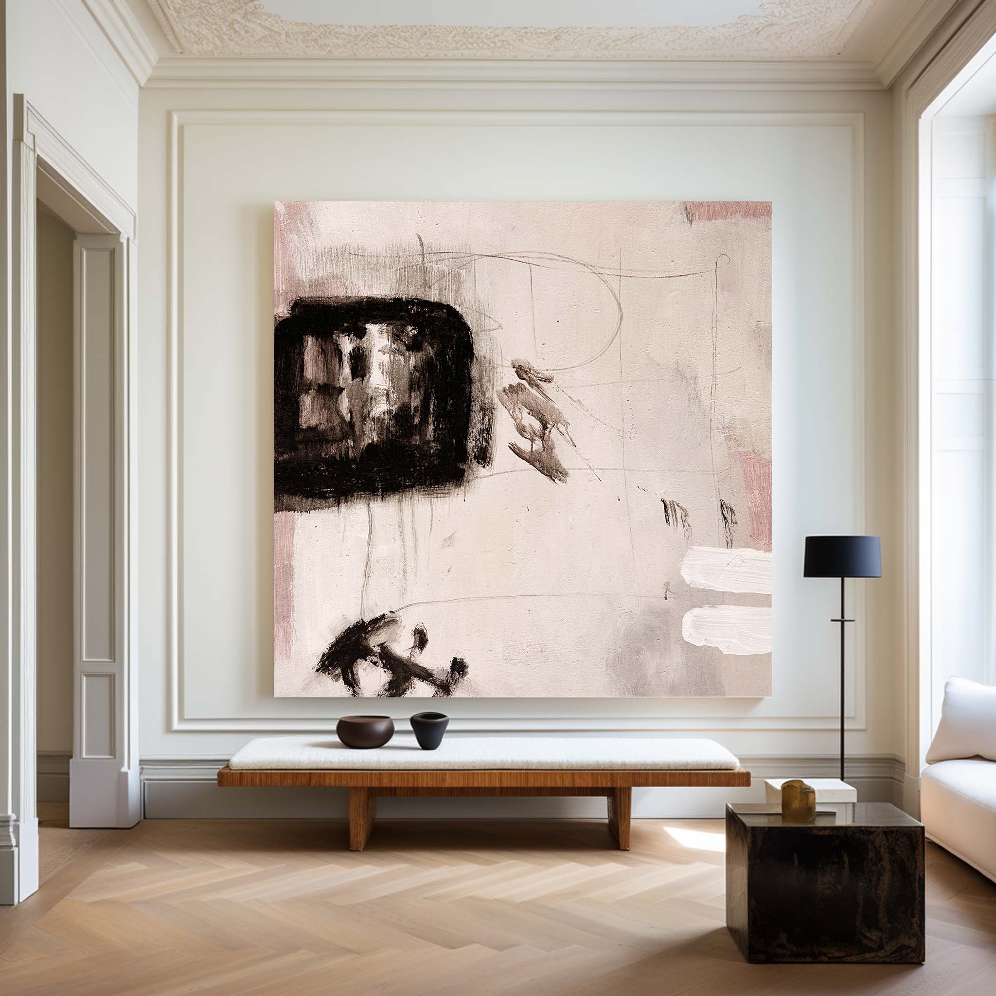 Blush Pink and Black Abstract Canvas ...