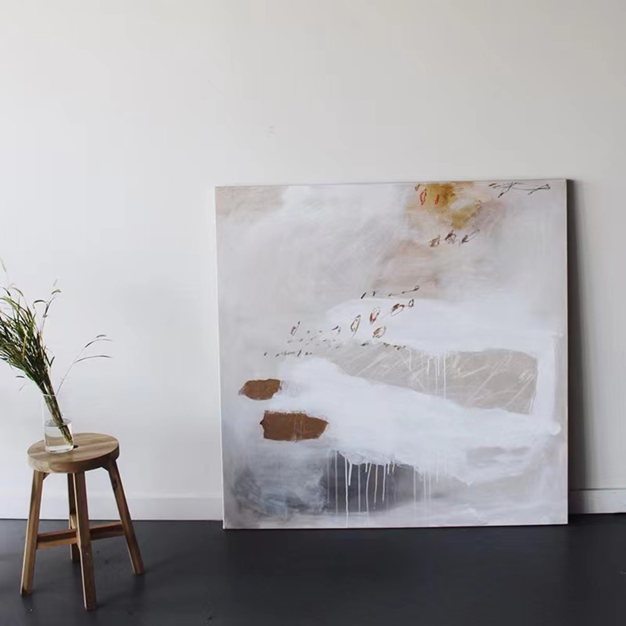 White, Beige & Rust Abstract Canvas | Modern Neutral Wall Art #AA 419