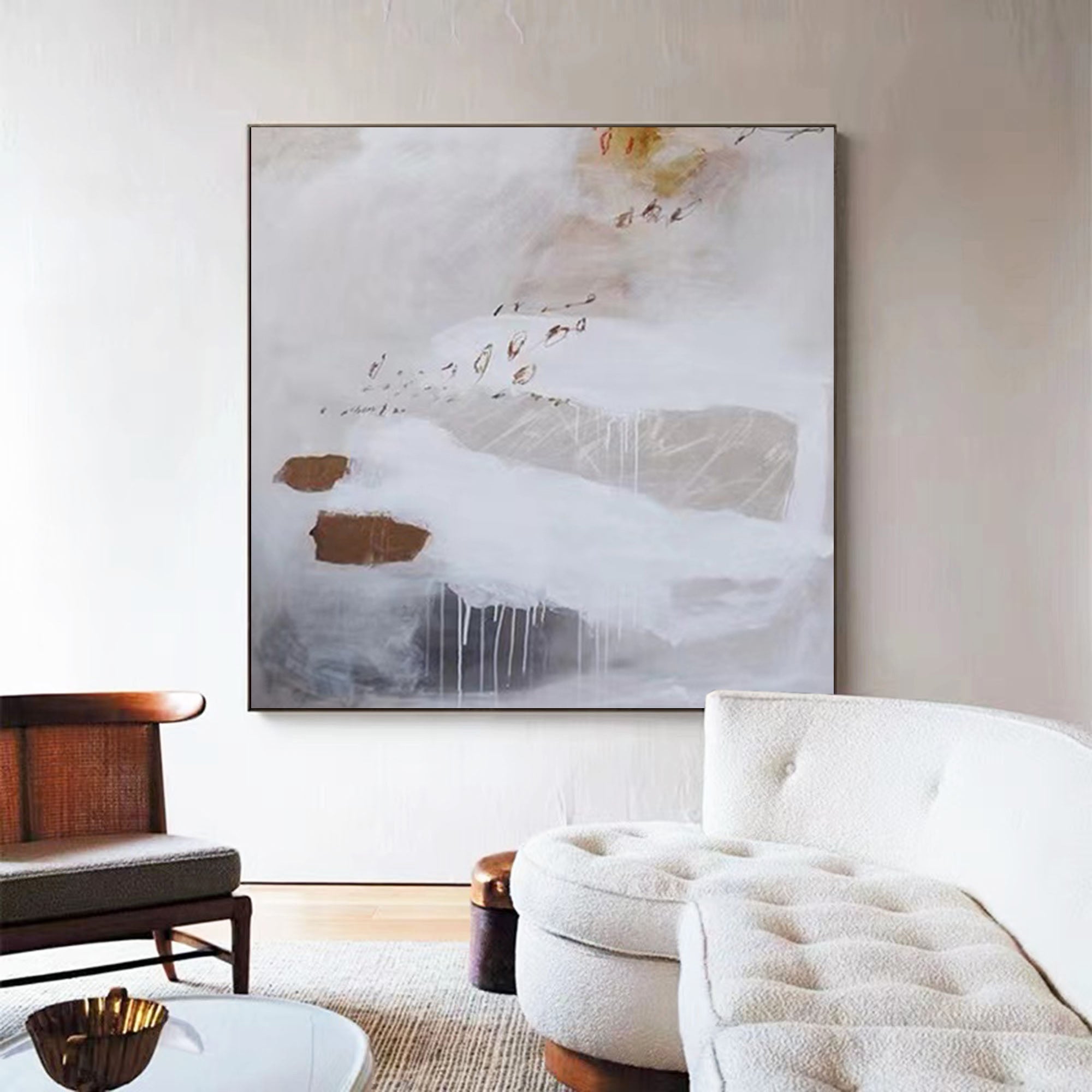 White, Beige & Rust Abstract Canvas | Modern Neutral Wall Art #AA 419