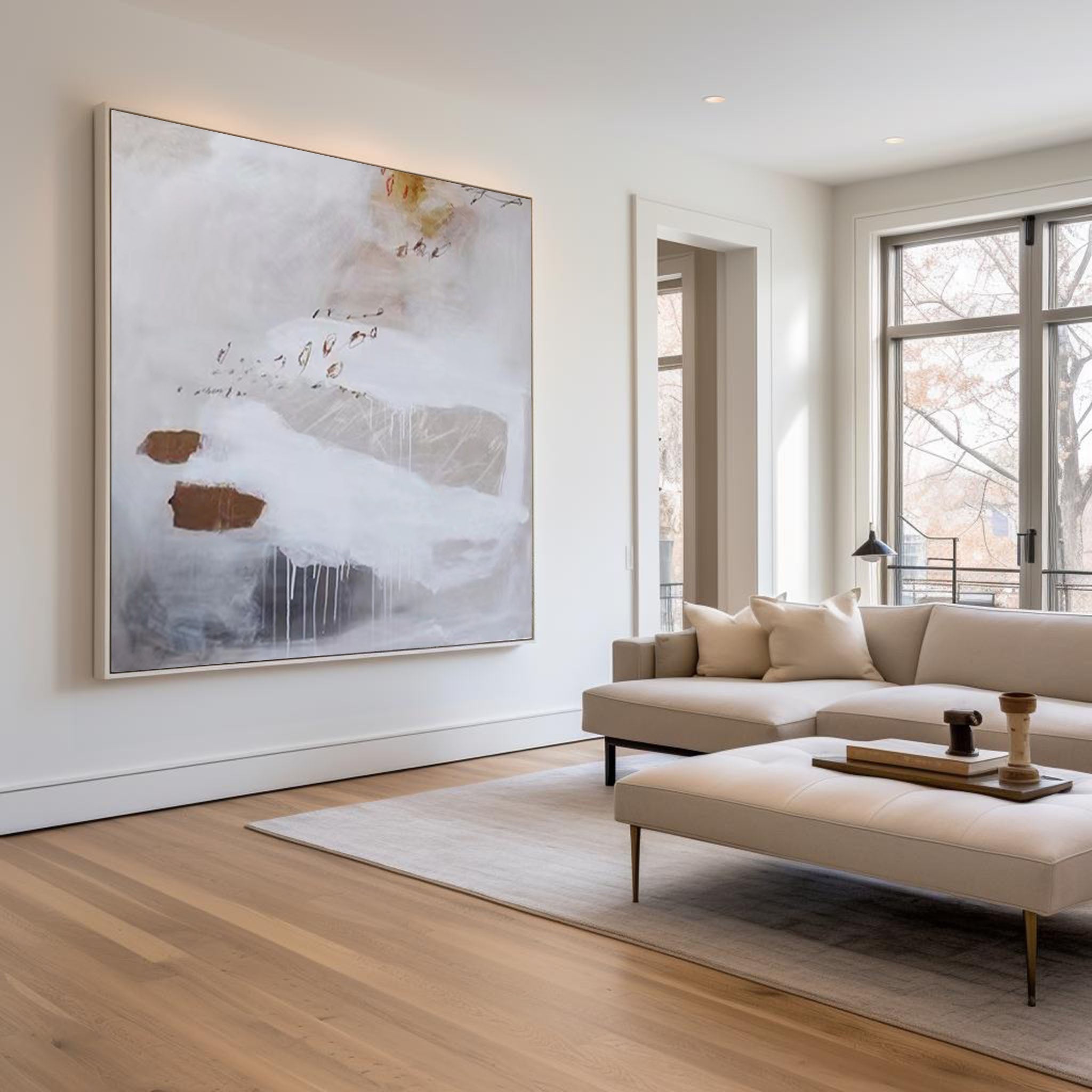 White, Beige & Rust Abstract Canvas | Modern Neutral Wall Art #AA 419