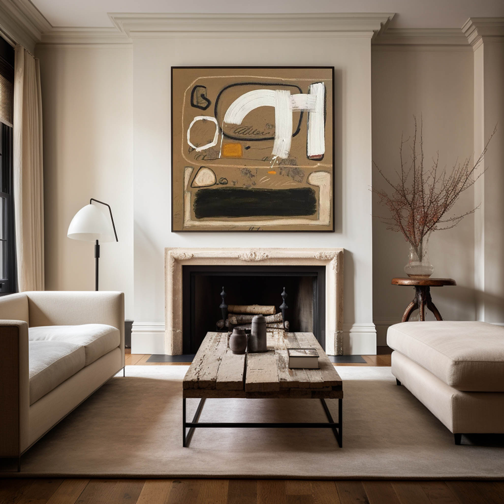 Earth Tone Abstract Canvas Wall Art | Warm Brown & Beige Painting #AA 418