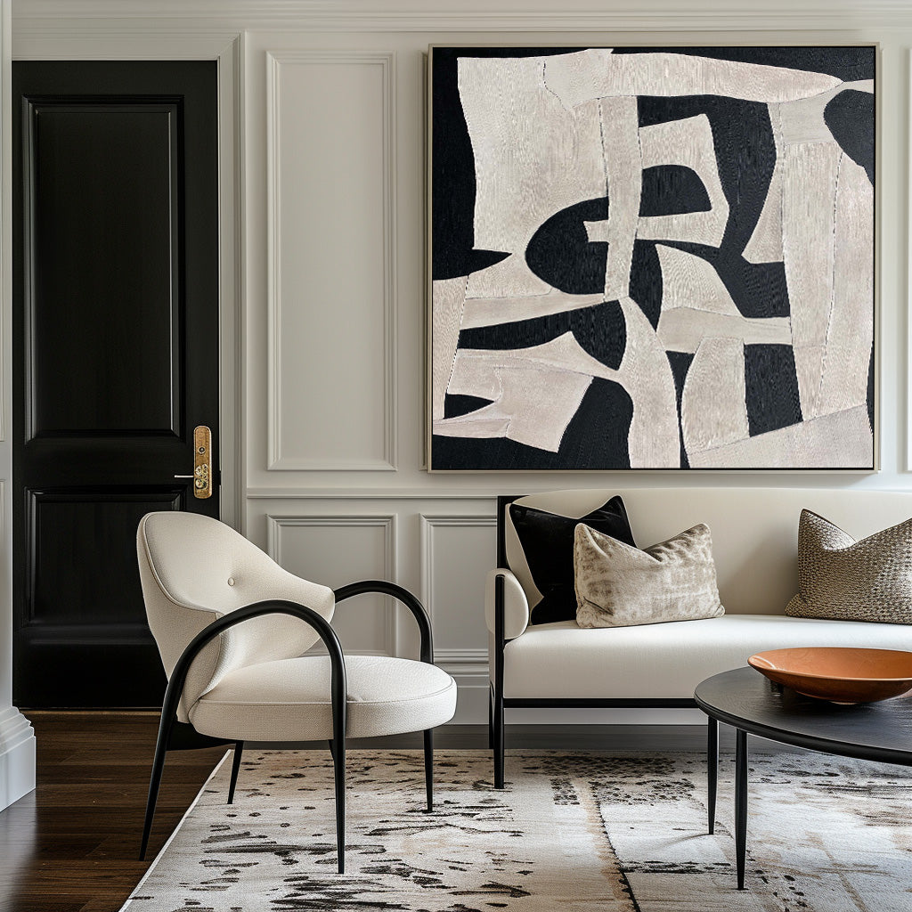 Modern Abstract Painting | Black and White Framed Art #AA 270