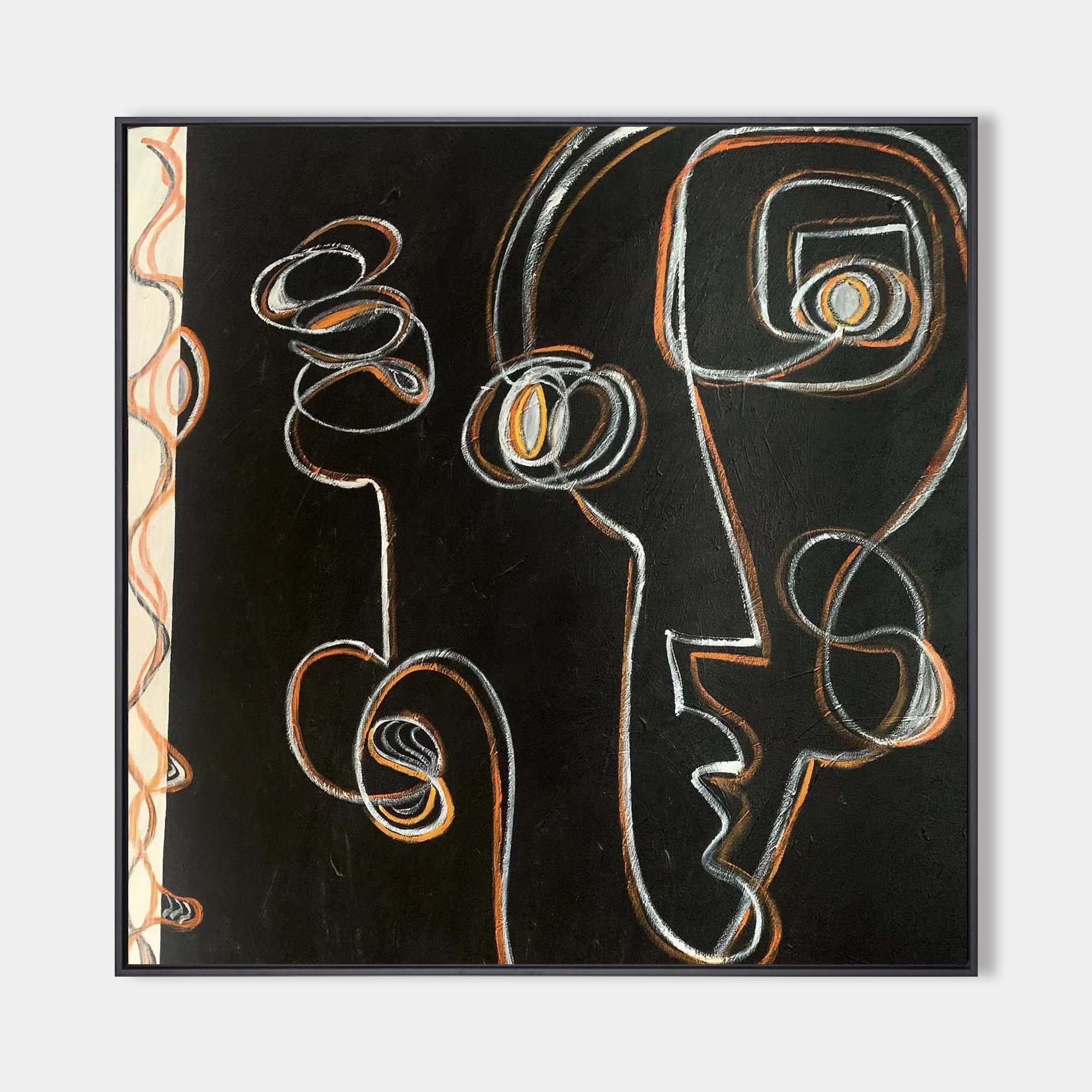 Abstract Line Art on Black Canvas | Modern Scribble Painting #AA 393