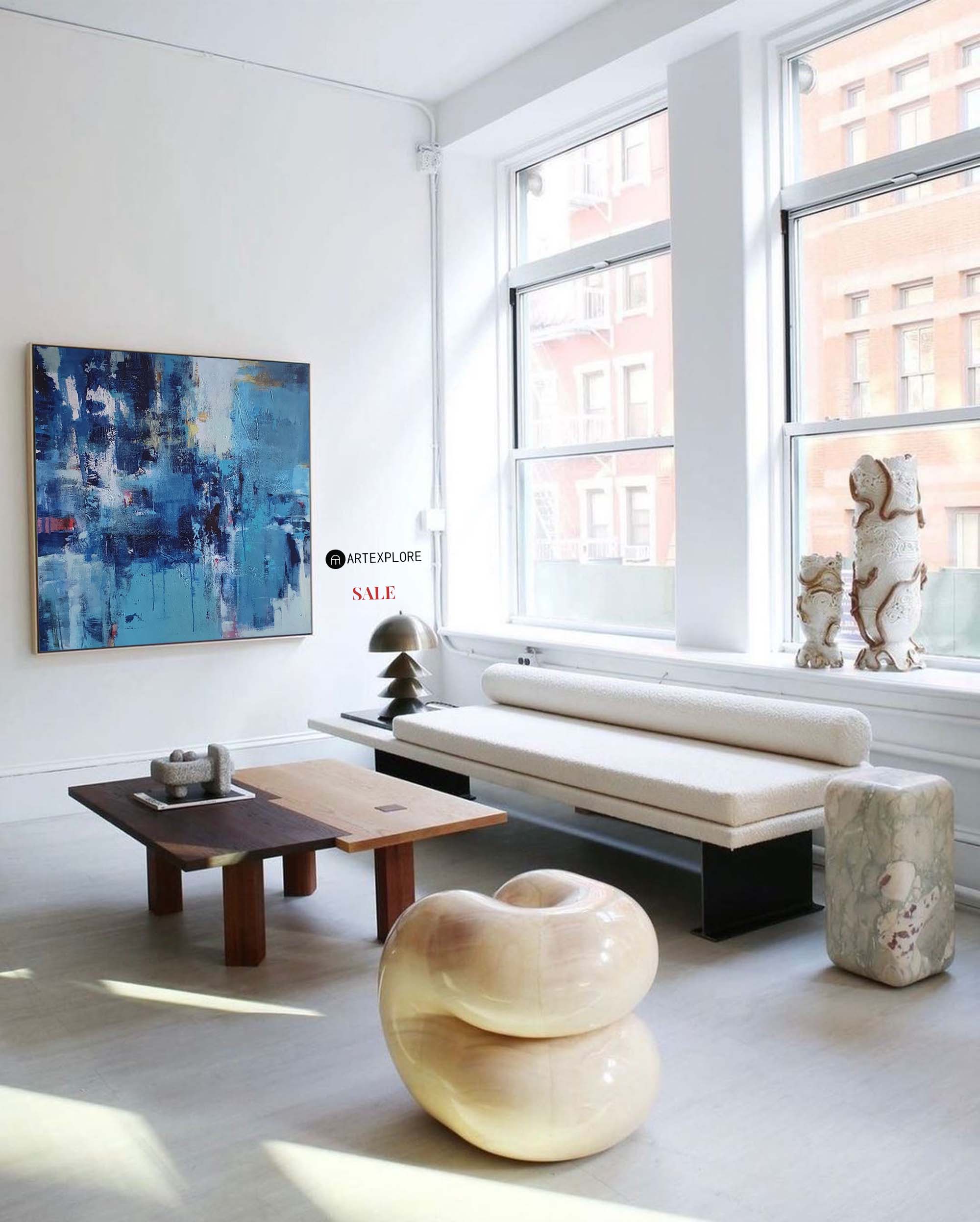 Contemporary Abstract Expressionist Painting | Blue Texture Art #AA 392