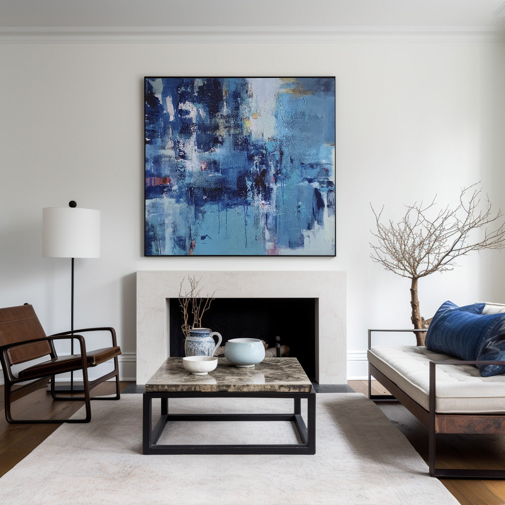 Contemporary Abstract Expressionist Painting | Blue Texture Art #AA 392