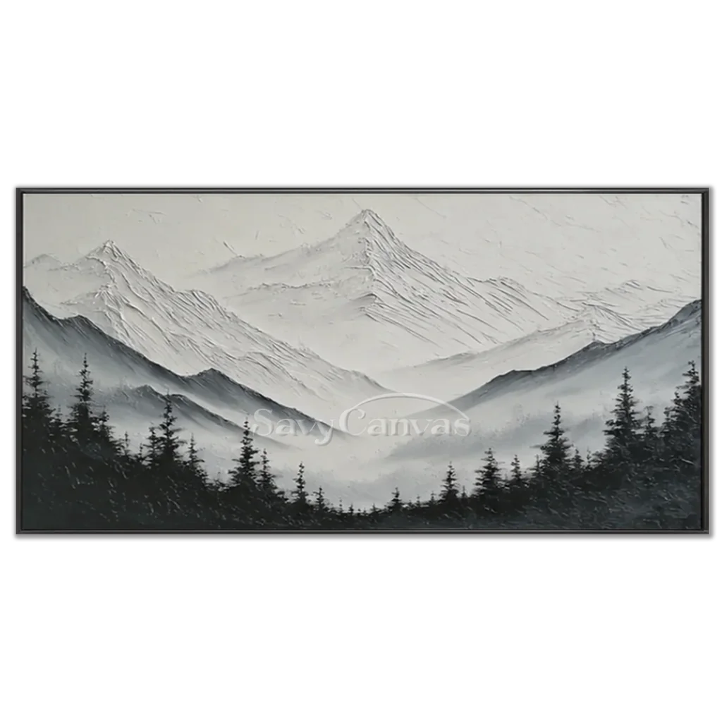 Monochrome-mountain-landscape-painting-black-frame-02.webp
