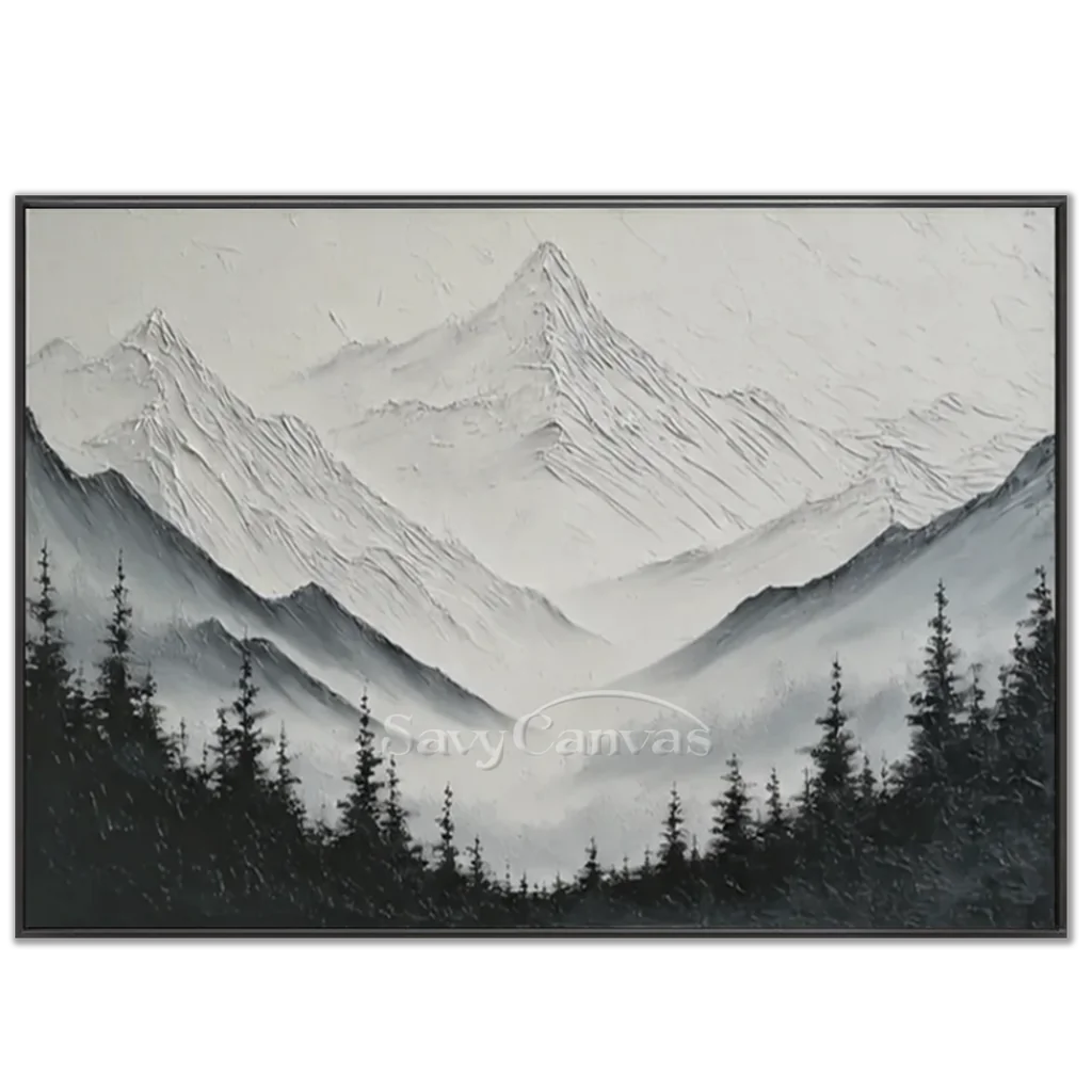 Monochrome-mountain-landscape-painting-black-frame-03.webp