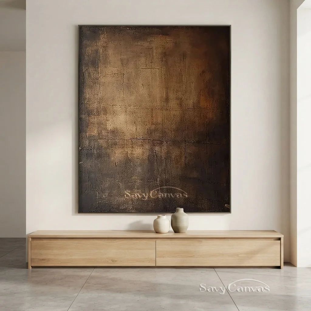 Moody Abstract Canvas Art | Large Dark Textured Brown Painting #JJ 076