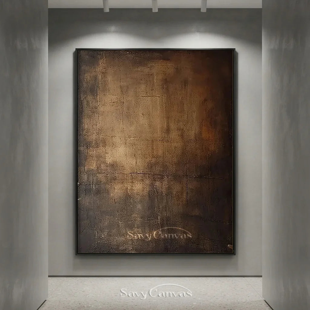 Moody Abstract Canvas Art | Large Dark Textured Brown Painting #JJ 076