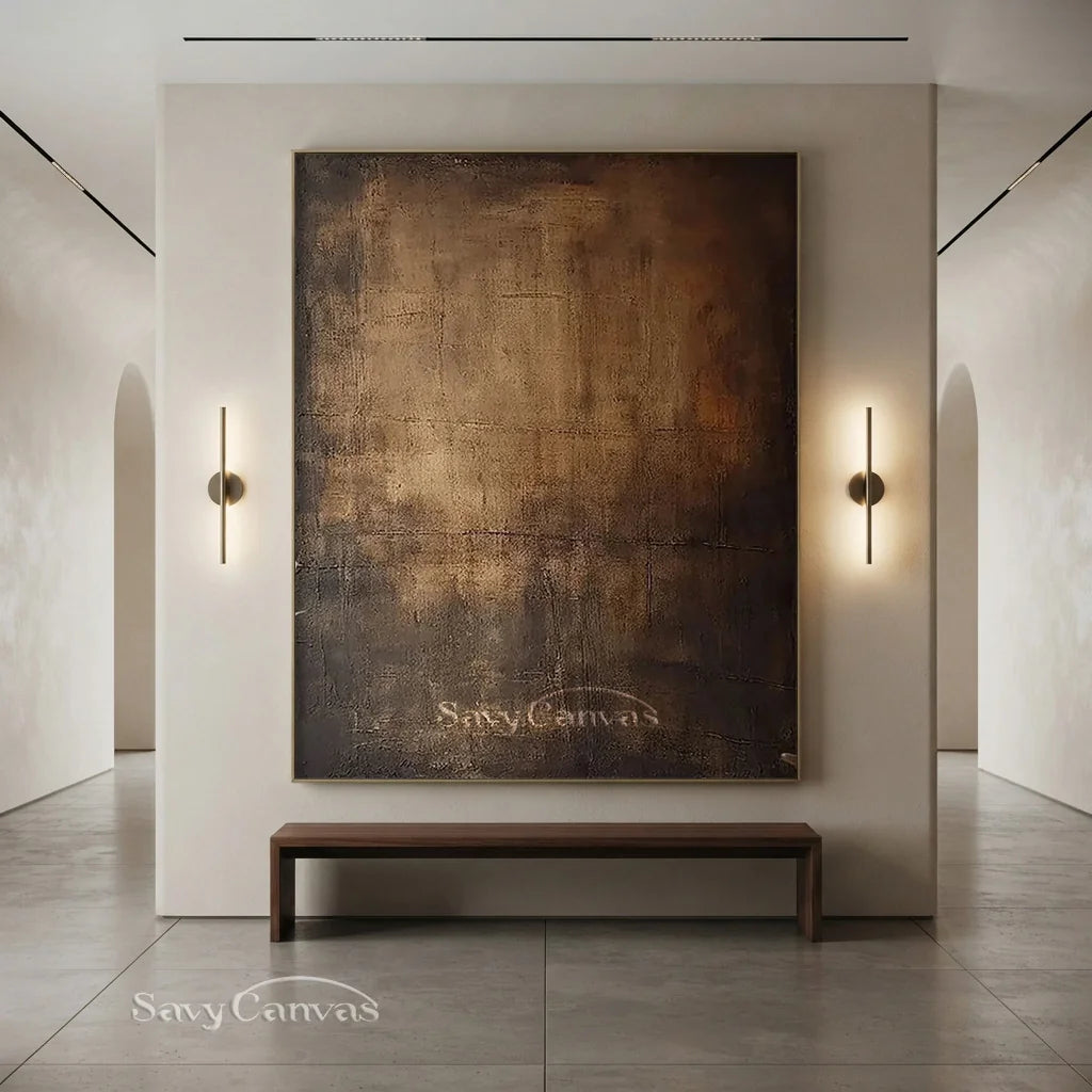 Moody Abstract Canvas Art | Large Dark Textured Brown Painting #JJ 076