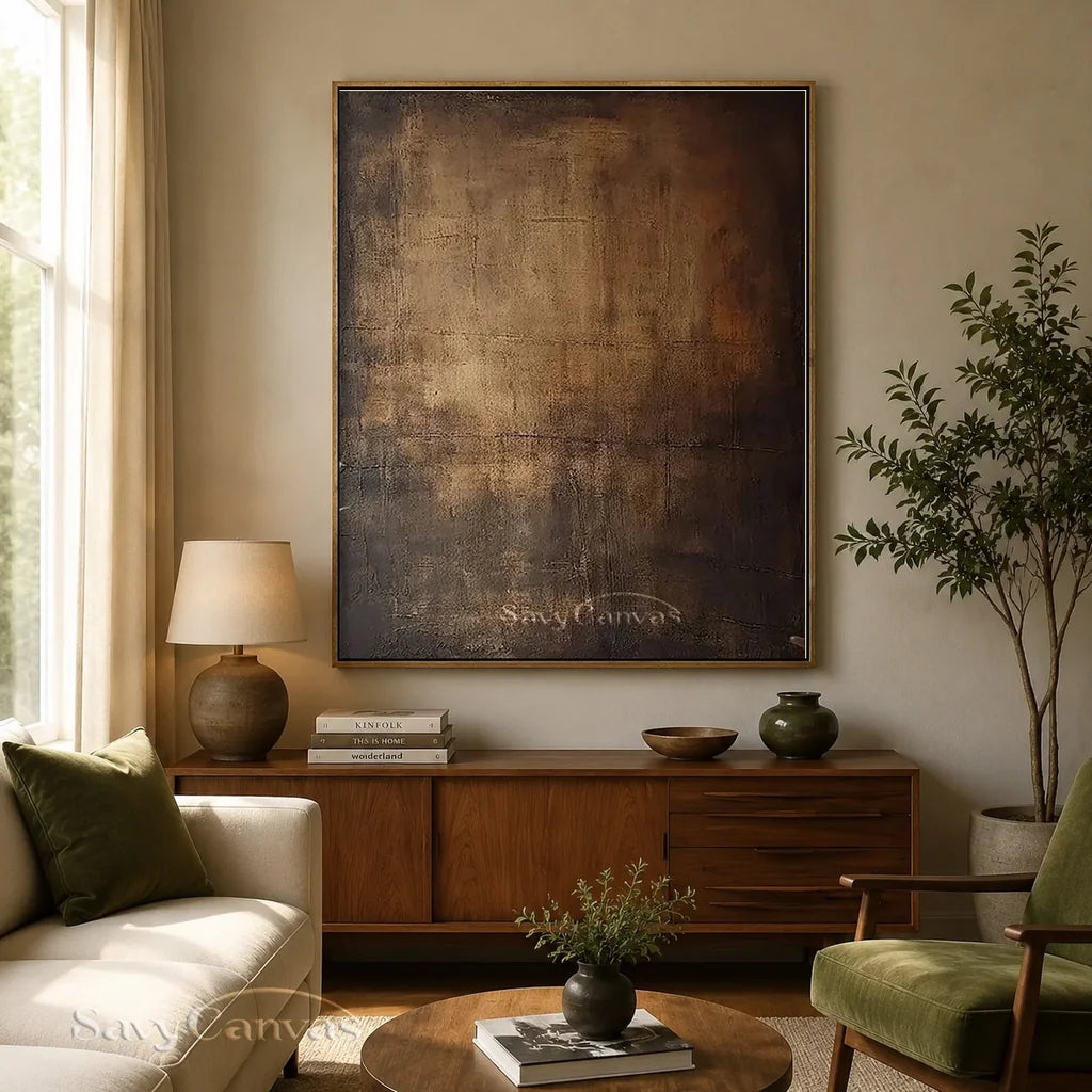 Moody Abstract Canvas Art | Large Dark Textured Brown Painting #JJ 076