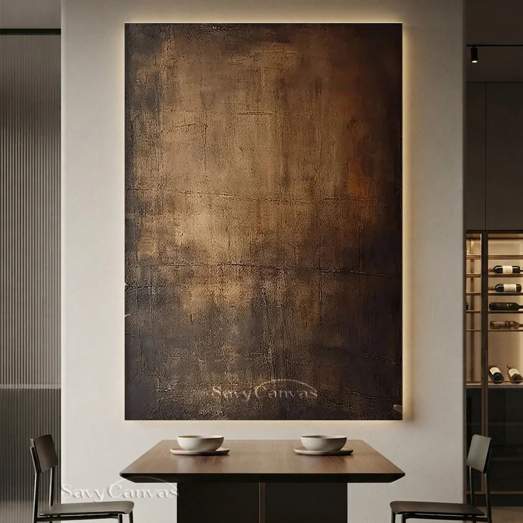Moody Abstract Canvas Art | Large Dark Textured Brown Painting #JJ 076
