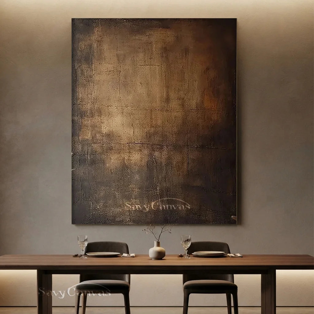 Moody Abstract Canvas Art | Large Dark Textured Brown Painting #JJ 076