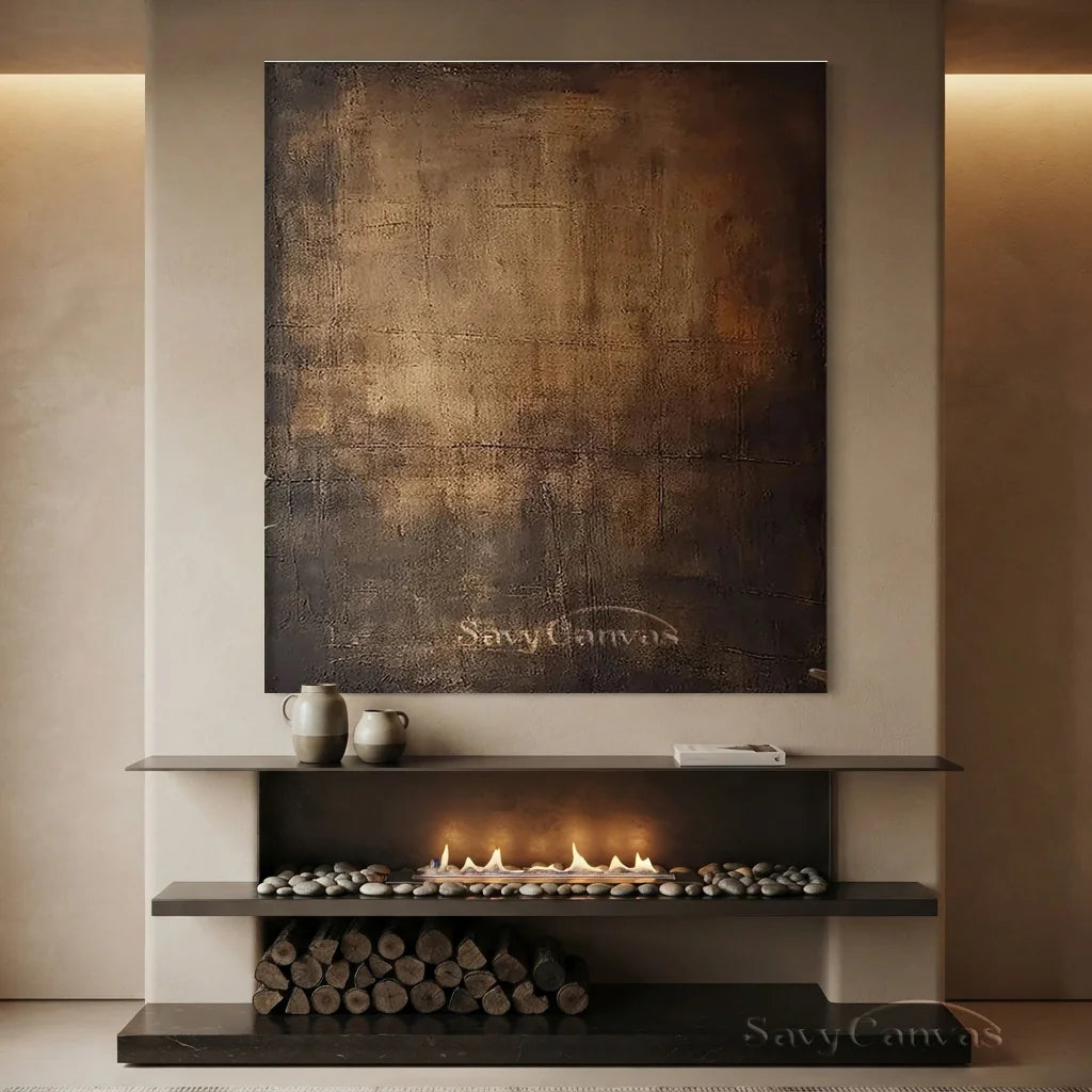 Moody Abstract Canvas Art | Large Dark Textured Brown Painting #JJ 076