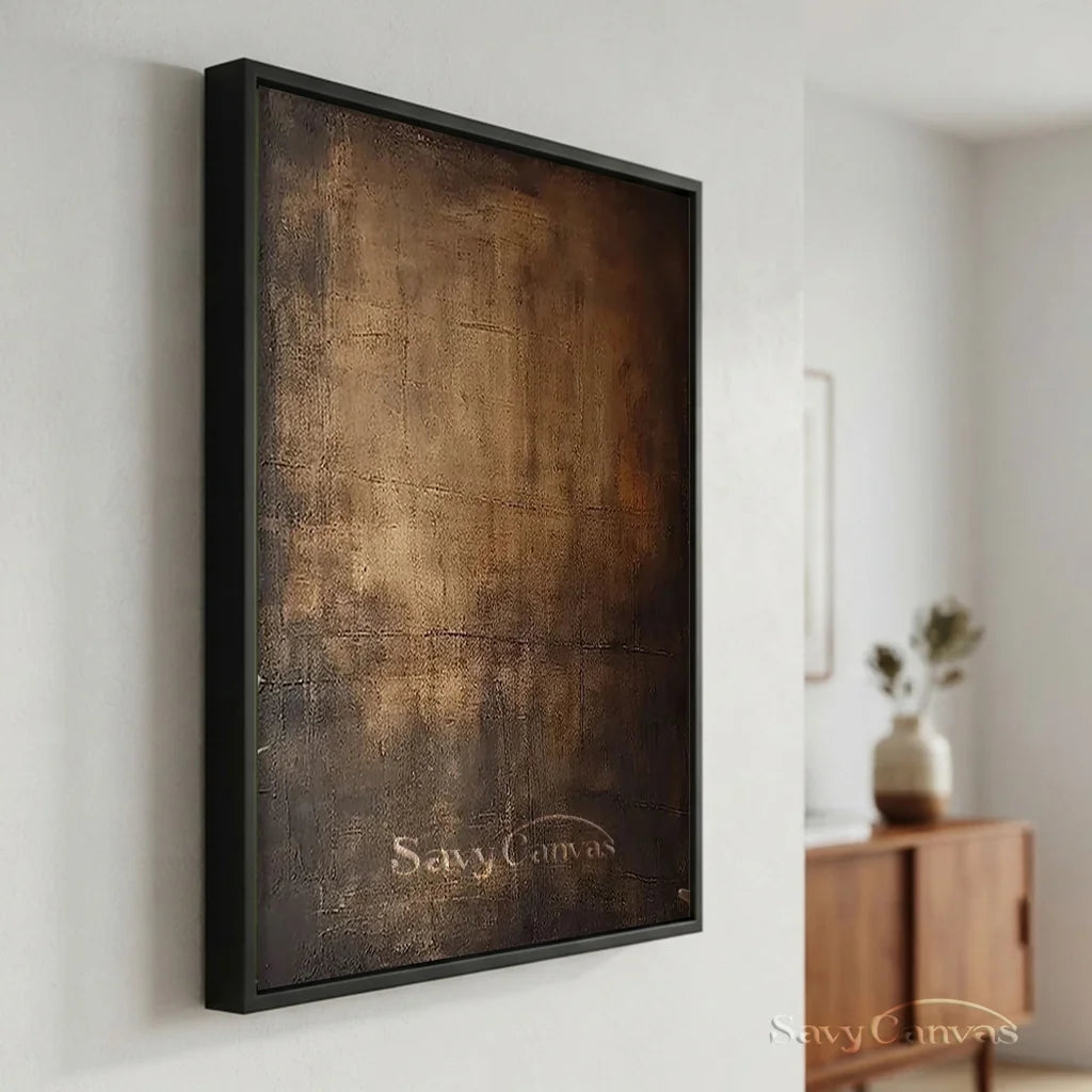 Moody Abstract Canvas Art | Large Dark Textured Brown Painting #JJ 076