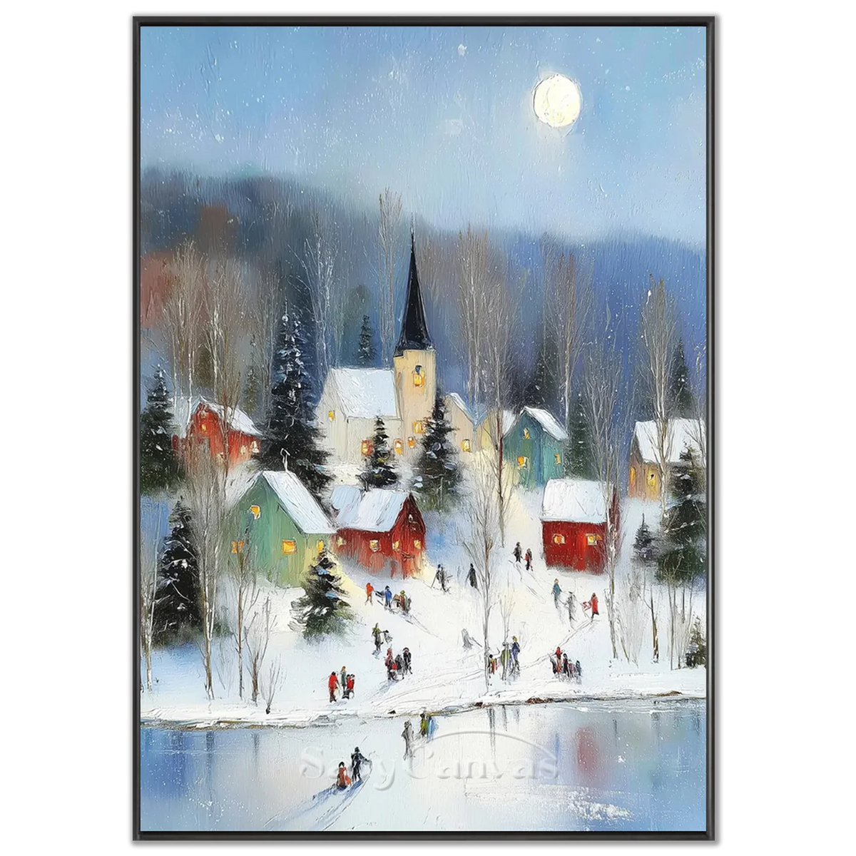 Moonlit-Winter-Village-Art-black-frame-02.webp