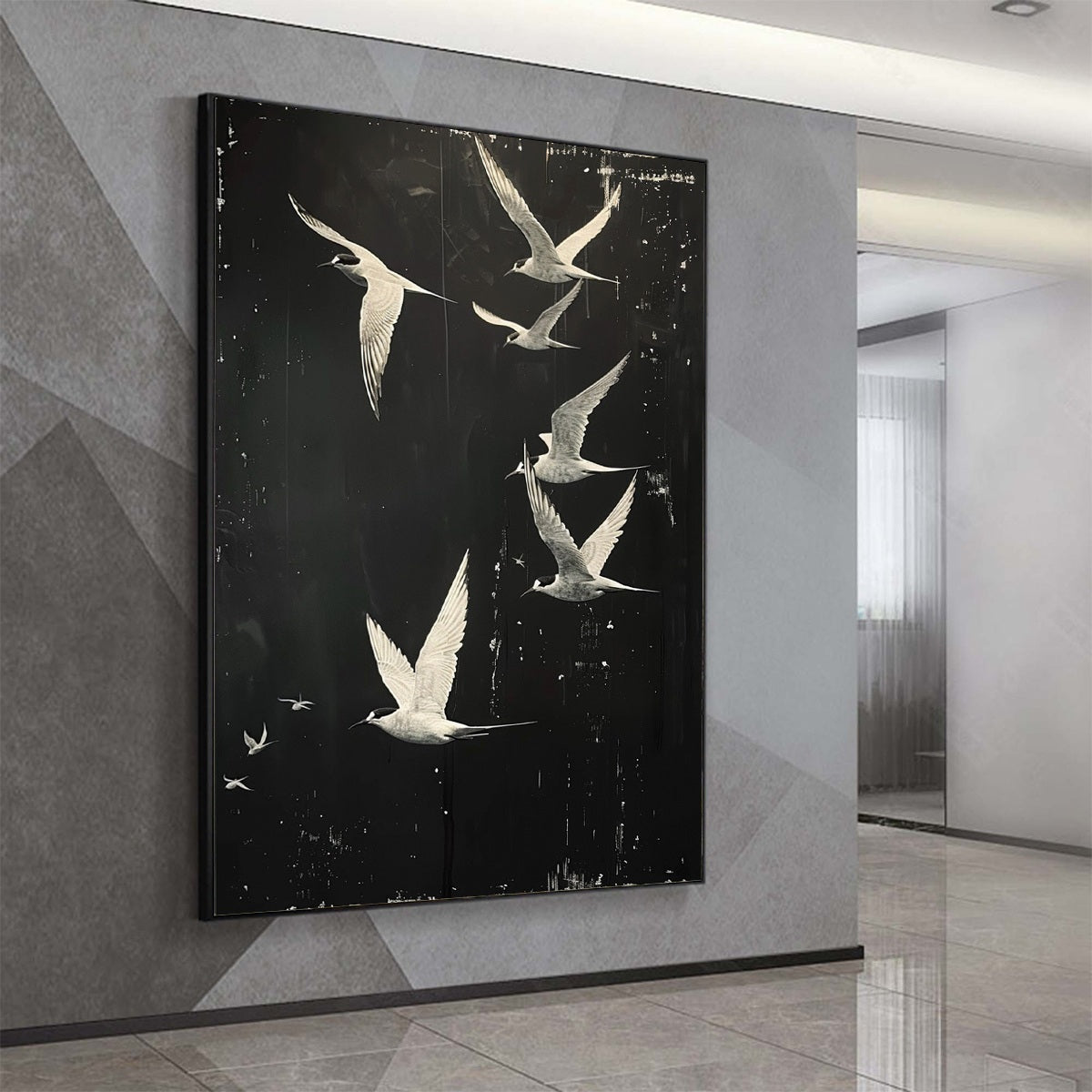 Monochromatic Bird Art | Original Black & White Flight Painting #ZZ 26