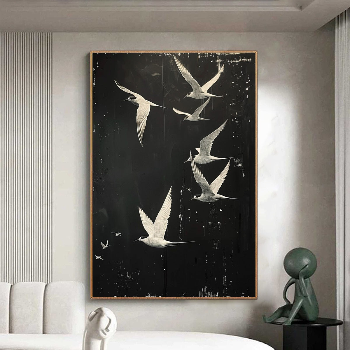 Monochromatic Bird Art | Original Black & White Flight Painting #ZZ 26