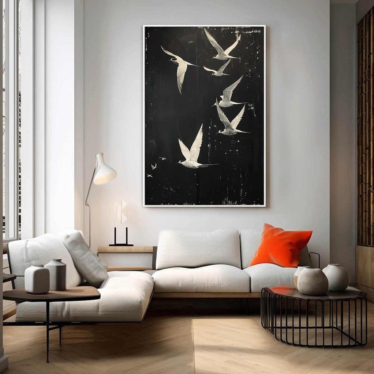 Monochromatic Bird Art | Original Black & White Flight Painting #ZZ 26