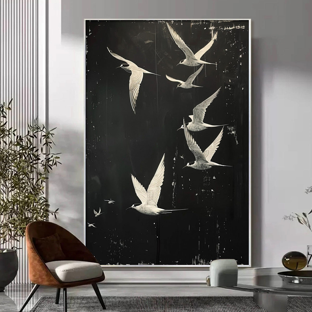 Monochromatic Bird Art | Original Black & White Flight Painting #ZZ 26