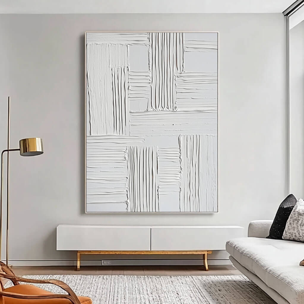 Textured 3D White Wall Art | Minimalist Plaster Painting #AA 073