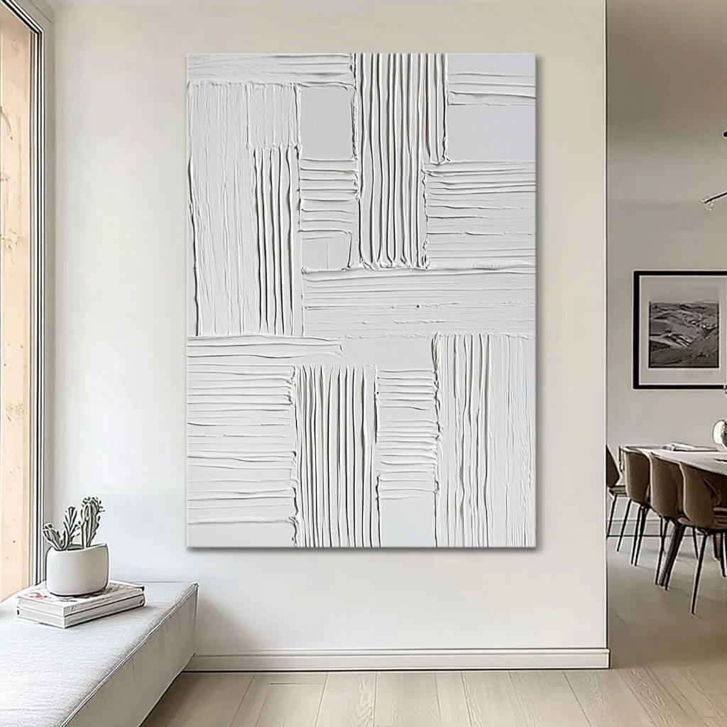 Textured 3D White Wall Art | Minimalist Plaster Painting #AA 073