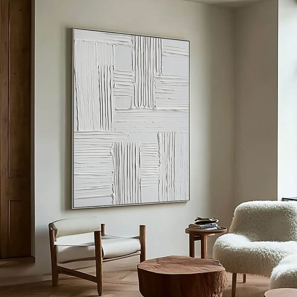 Textured 3D White Wall Art | Minimalist Plaster Painting #AA 073