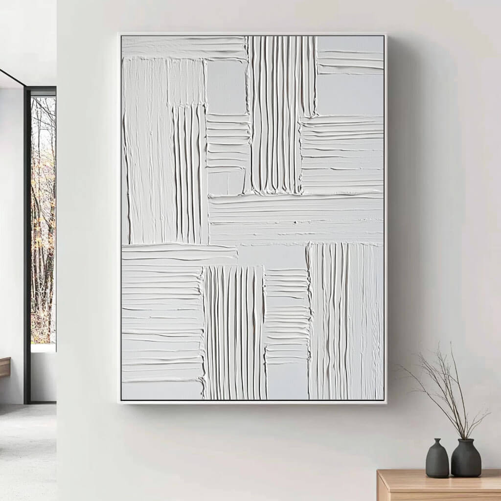 Textured 3D White Wall Art | Minimalist Plaster Painting #AA 073