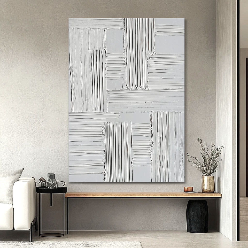 Textured 3D White Wall Art | Minimalist Plaster Painting #AA 073