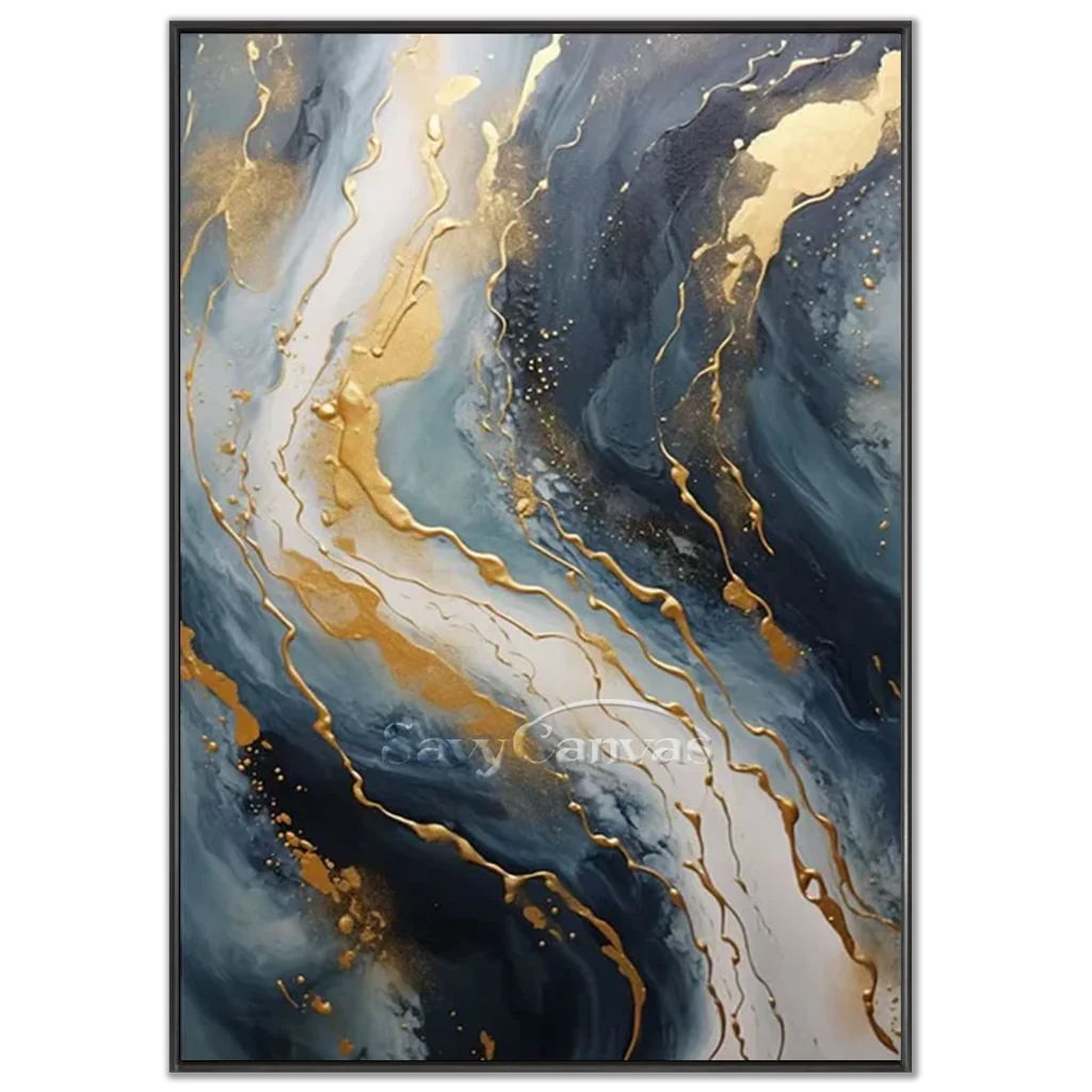 Navy Blue and Gold  Abstract Textured Wall Painting | Large Wall Decor #TC 074