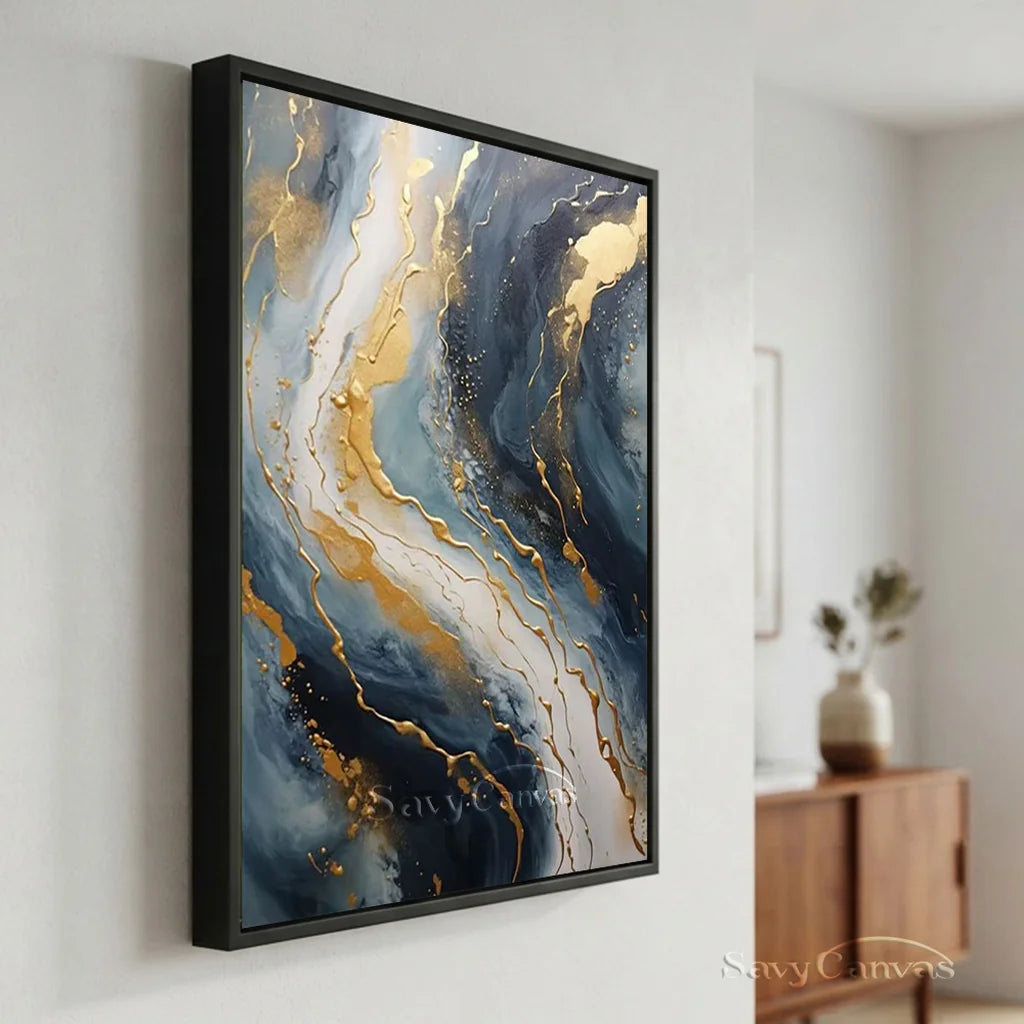 Navy Blue and Gold  Abstract Textured Wall Painting | Large Wall Decor #TC 074